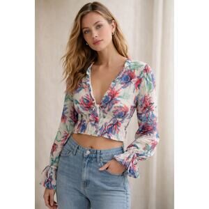 Anthropologie Floral Tie Front Crop Blouse Size S NWT Boho Cottagecore